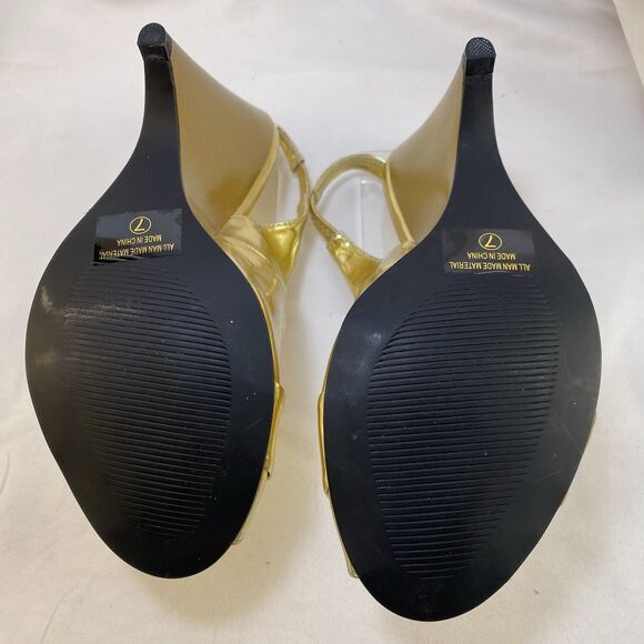 Db Dk Fashion Pump Women's Size 7 - 4" Heel Slingback Peep Toe Gold Rhinestones - Picture 3 of 11